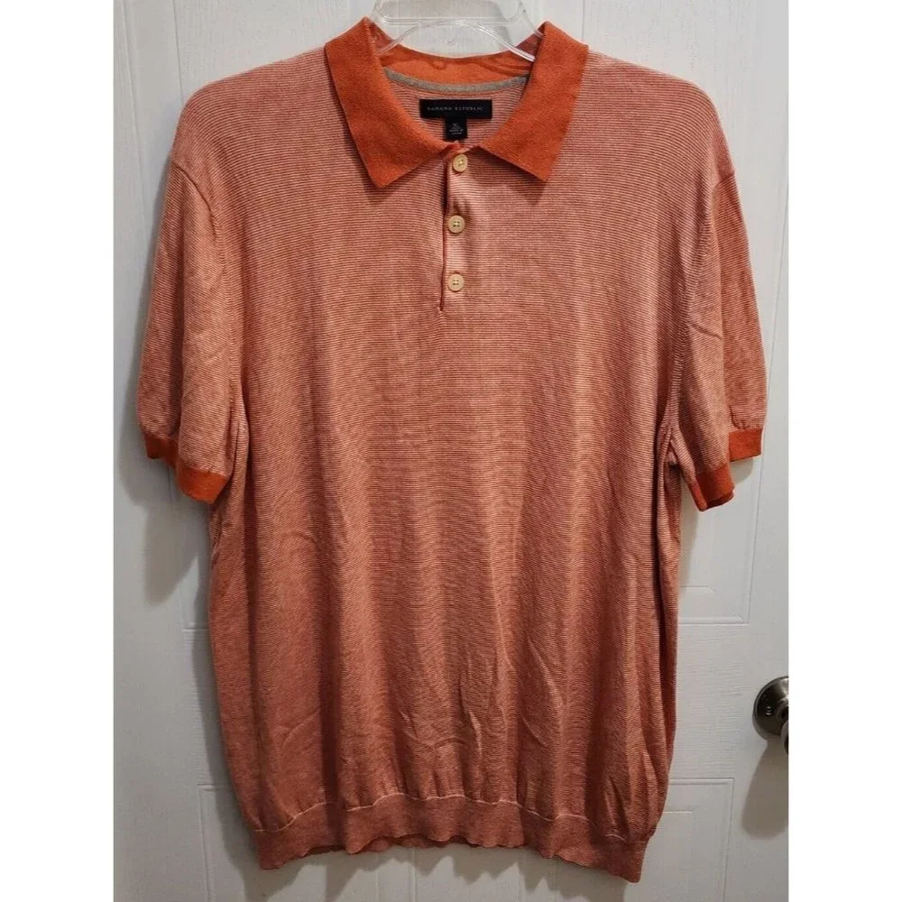 Banana Republic Heather Orange Silk Cotton Blend Short Sleeve Polo Shirt Size XL